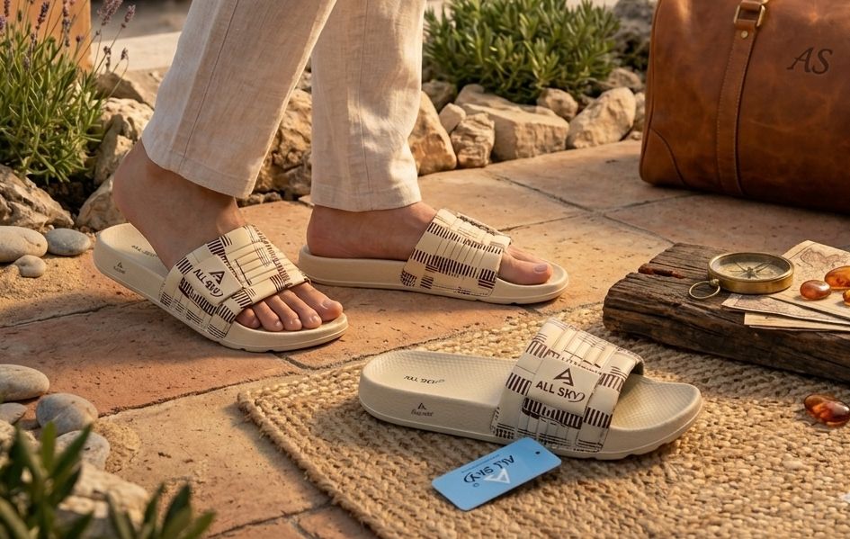 All-Sky Men's Premium Sliders – Lightweight EVA Comfort Slides with Stylish Graphic Strap